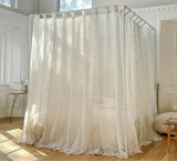 Obbty Pastoral Linen Canopy Bed Curtains with Ruffles, Large Elegant Bed Canopy Curtains Sheer Curtains with Racks Full Set