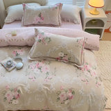 Obbty Colorful Soft Pure Cotton Printing Duvet Cover Sets Twin Double Bright Fresh Flowers Patterned Breathable Flat Sheet Pillowcases