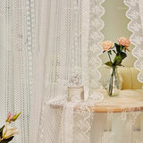 Obbty French Retro Lace Tulle Curtain For Bedroom Balcony American Pastoral White Lace Veil Sheer Panel Partition Door Drapes Custom