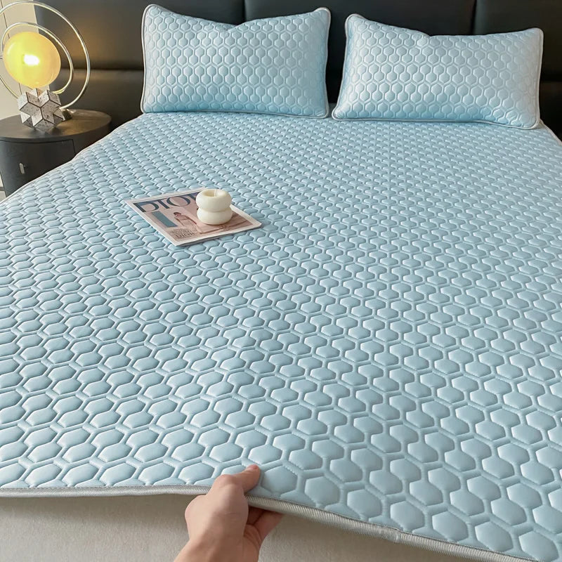 Obbty Thicken Natural Latex Cooling Mat for Bed High-quality Cool Feeling Rayon Bed Sheet Set Breathable Ice Silk Summer Mat for Bed