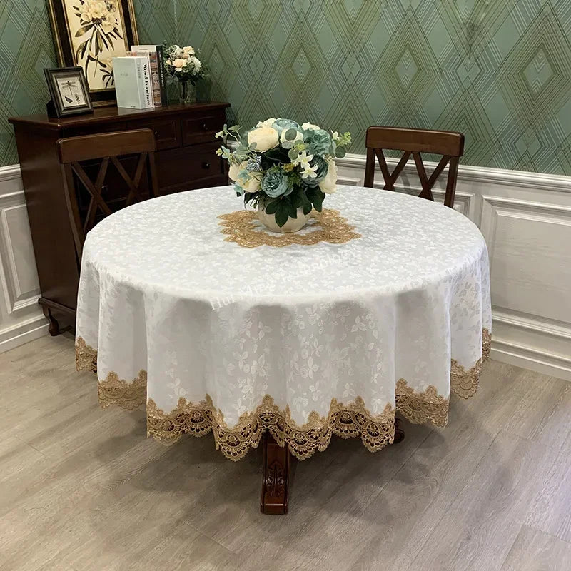 Obbty Table Cloth Round Tablecloth Art Household Lace Europe Dining Table Cover Embroidered Home Table Mat Dust Cover Home Decoration