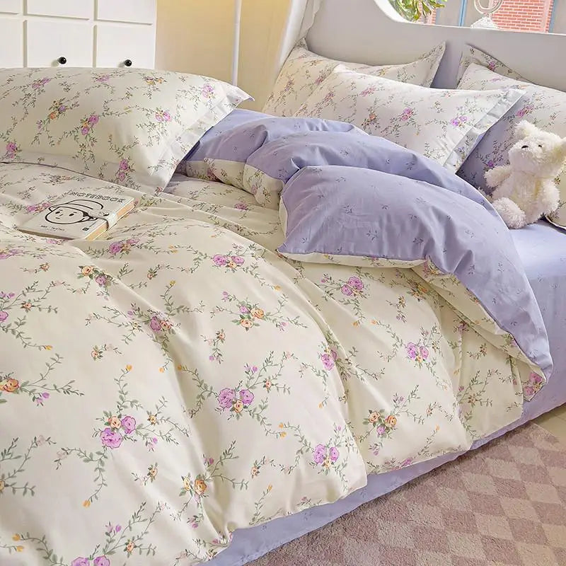 Obbty Comforter Botanical Flowers Garden Ultra Soft & Breathable 100%Nature Cotton Bedding Sets With Flat/Fitted Sheet 2 Pillowcases