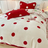 Obbty High Quality Polka Dot Print Winter Bedding Set Queen Milk Velvet Duvet Cover Set with Sheets Quilt Cover Pillowcases Bed Sets