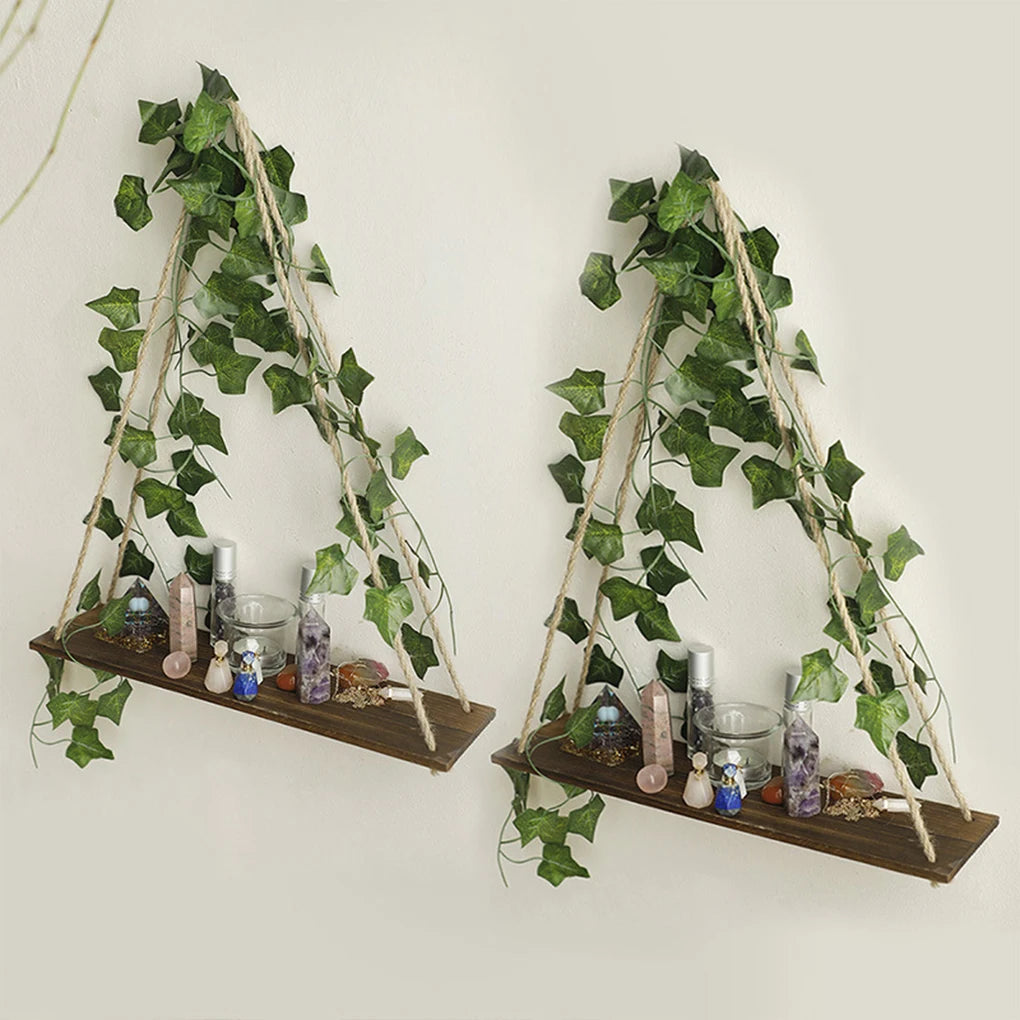 Obbty Wood Hanging Shelf With LED Light Elegant Home Decor Piece Wall Decoration Of Plant Bohemian Wall