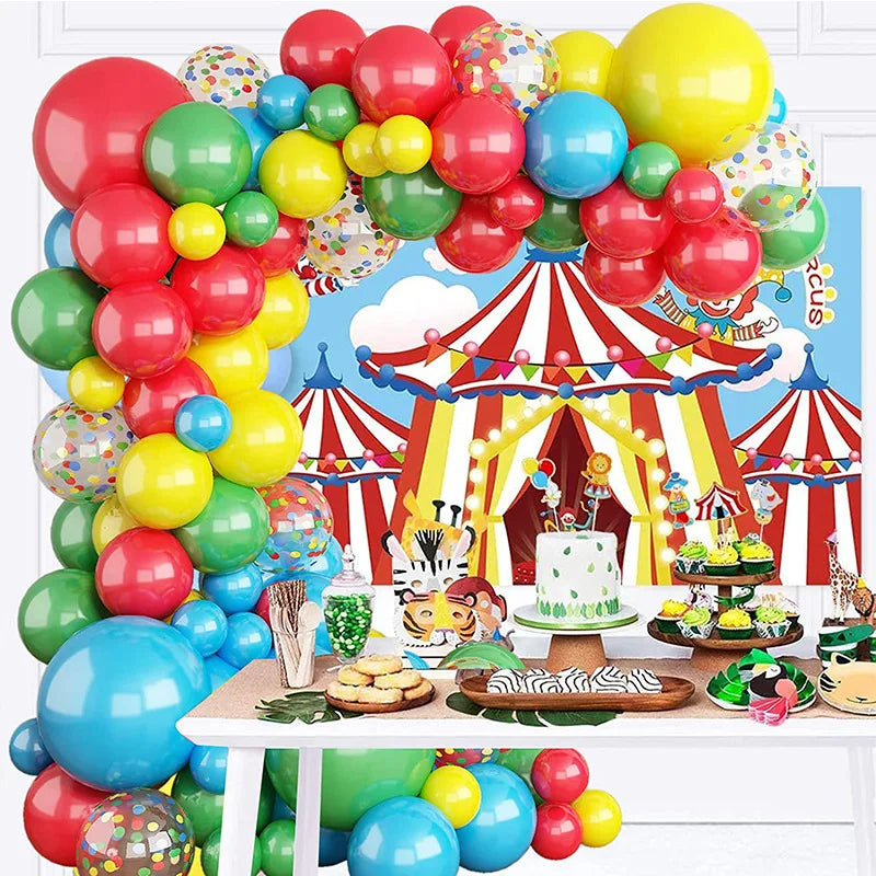 Obbty Carnival Circus Balloons Arch Garland Kit Red Yellow Blue Green Ballon Circus Toy Party Birthday Decorations Rainbow Globos