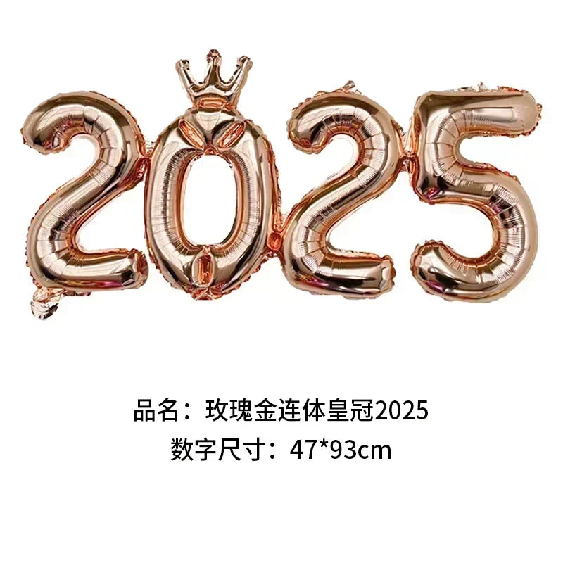 Obbty 2025 Crown Number Foil Balloons Happy New Year Eve Party Decoration Photo Booth Props Supplies Christmas Home Decor Navidad 2025