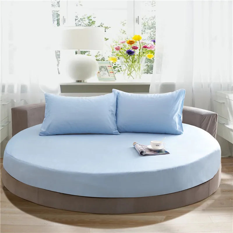 Obbty 100% Cotton Fitted Sheet Round Hotel Home Extra Soft Round Bed Sheets and Pillowcases Pure Cotton Bedsheet with Elastic Straps