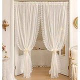 Obbty French Retro Lace Tulle Curtain For Bedroom Balcony American Pastoral White Lace Veil Sheer Panel Partition Door Drapes Custom