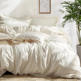 Obbty 100% Washed Cotton Duvet Cover Cream Minimalist Duvet Cover Linen Like - 3 Pieces Plain Simple Cotton Duvet Cover Set