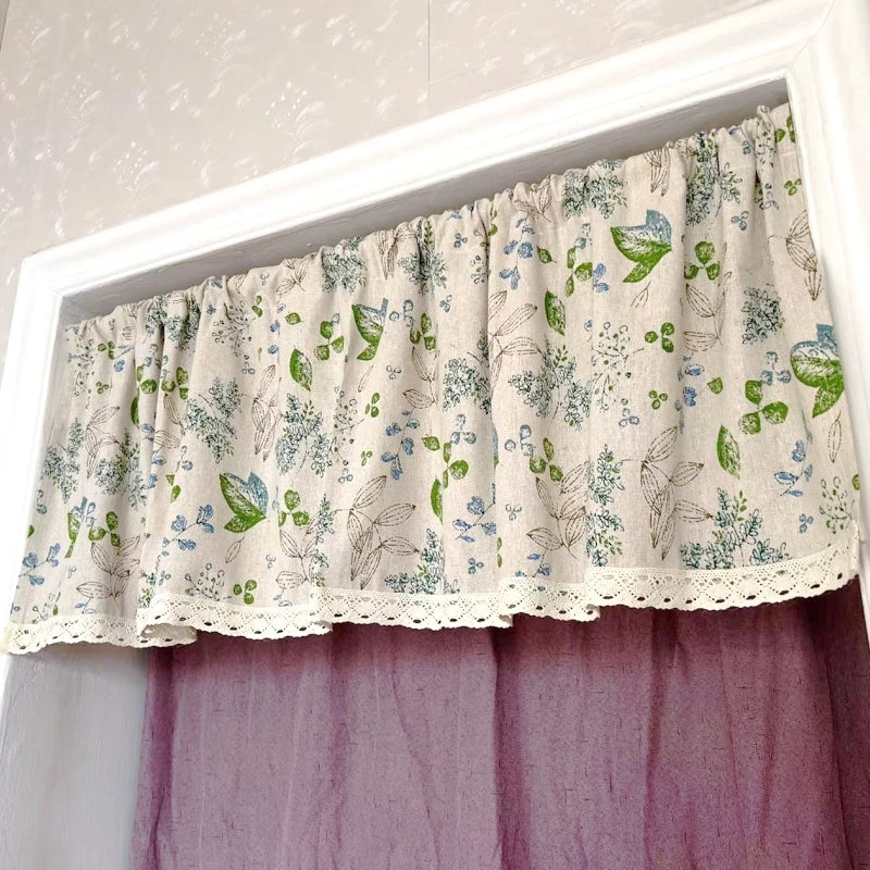 Obbty American Style Retro Idyllic Cotton and Linen Curtains for Kitchen Lace Handmade Beige Leaves Curtains for Living Room  #A321