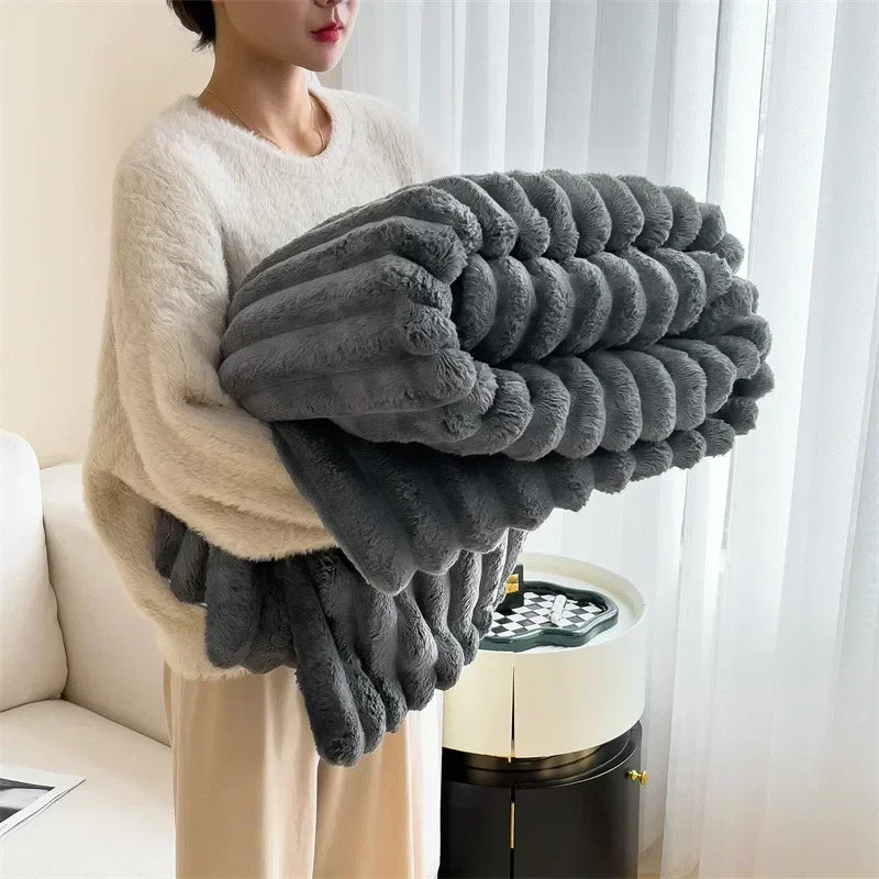 Obbty New Imitation Rabbit Velvet Autumn Warm Blankets for Beds Soft Fluffy Coral Fleece Throw Blankets for Sofa Warmth Bed Sheets