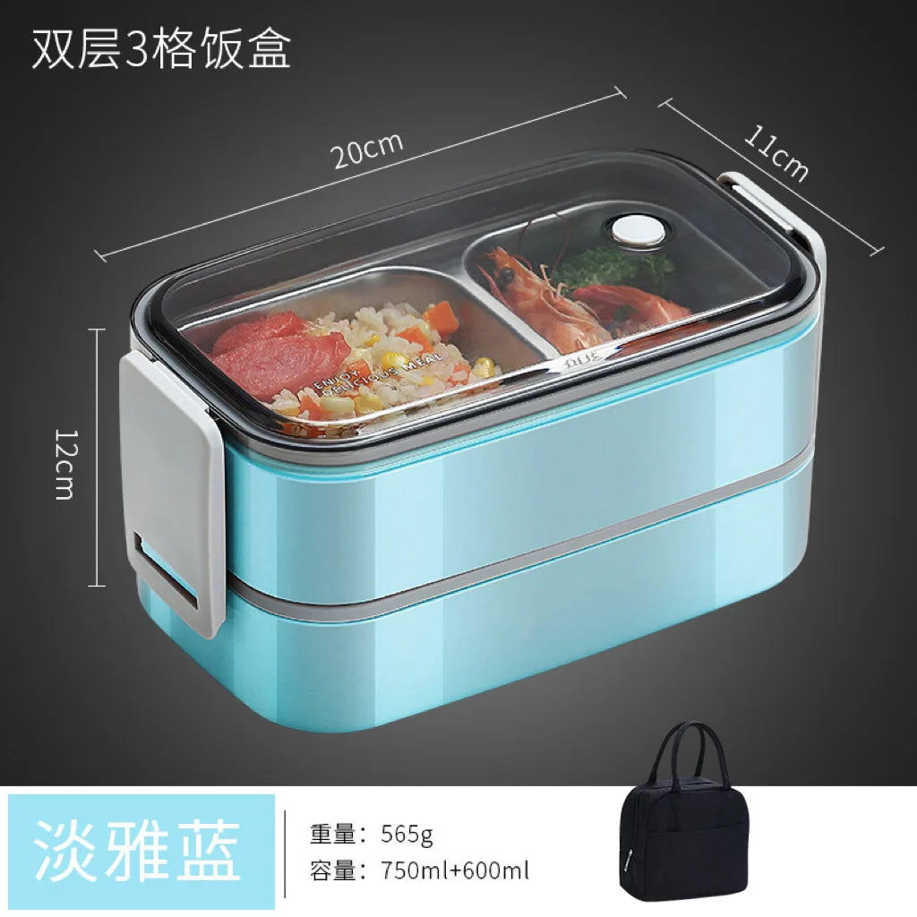 Obbty 304 stainless steel lunch box for Adults Kids School Office 1/2 Layers Microwavable portable Grids bento Food Storage Containers