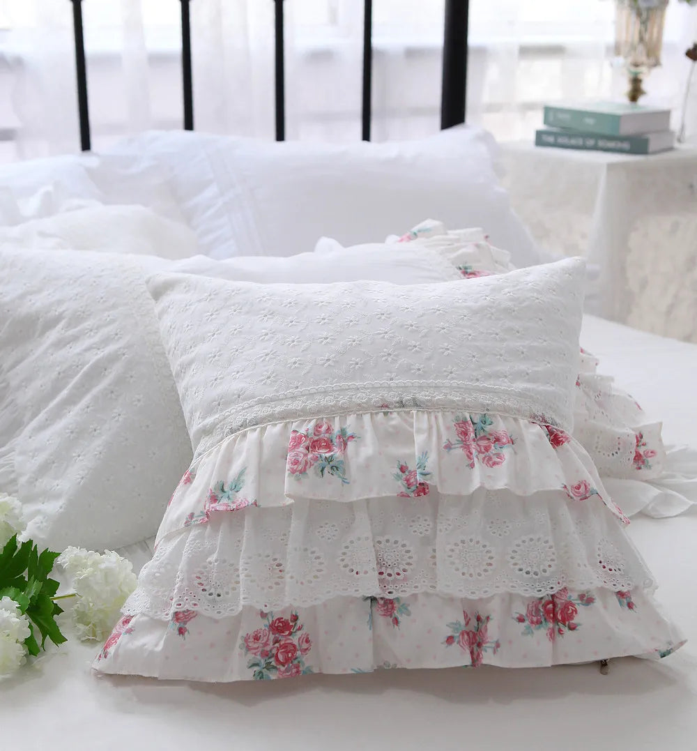 Obbty Top Luxury Palace European Embroidery Cushion Cover Cake Lace Pillow Cover Handmade Elegant Bedding Pillowcase Sofa Cushion