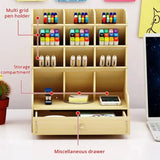 Obbty Wooden Desk Organize Ashionable Multi Grid Pen Holder Multi Functional Desktop Stationery Pen Rack For Office Desk Organizer