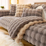 Obbty Thicken Imitation Rabbit Fur Plush Sofa Slipcover Non-slip  Soft Sofa Towel Couch Cushion for Living Room Modern Home Decor