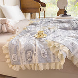 Obbty Pure Cotton Lace Summer Air Conditioning Quilt Cartoon Bear Plant Style Thin Blanket Adult Girl Teenager Comfortable Soft Quilt