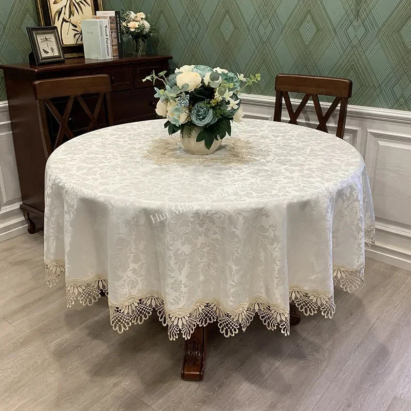 Obbty Table Cloth Round Tablecloth Art Household Lace Europe Dining Table Cover Embroidered Home Table Mat Dust Cover Home Decoration