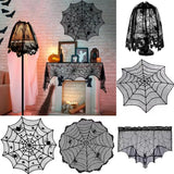 Obbty Halloween Lace Spider Web Tablecloths Black Skull Spider Web Fireplace Curtain Mantel Scarf Event Home Party Table Decorations