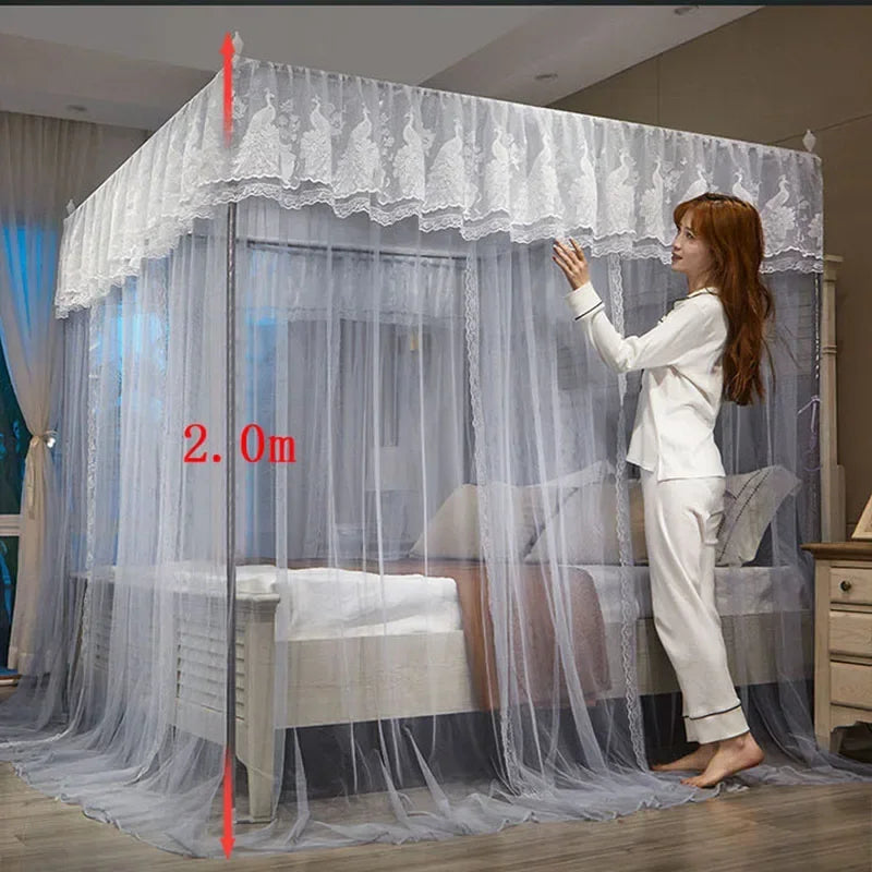 Obbty Embroidery Lace Palace Mosquito Net for Bed Square Princess Mosquito Net for Double Bed Nets Breathable Canopy Mosquito Tent