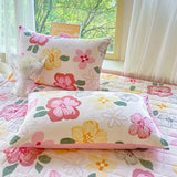 Obbty Colorful Floral Themed Fitted Sheet Set Plant Flower Winter Warm Non-slip Mattress Cover Soft Home Bed Cover  ( 2 Pillowcases )