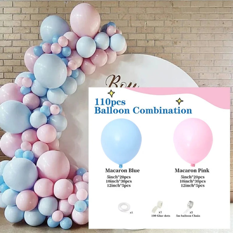 Obbty 110pcs Baby Pink Balloon Garland Baby Shower Ballon Arch Gender Reveal Macaron Blue Valentine's Day Birthday Party Wedding Decor