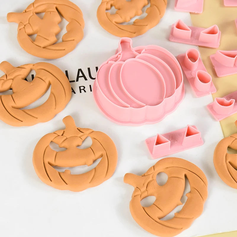 Obbty 13Pcs/Set Halloween Cartoon Cookie Molds Pumpkin Biscuit Fondant Embosser Cutter Mould Halloween Party Pastry Decor Baking Tools