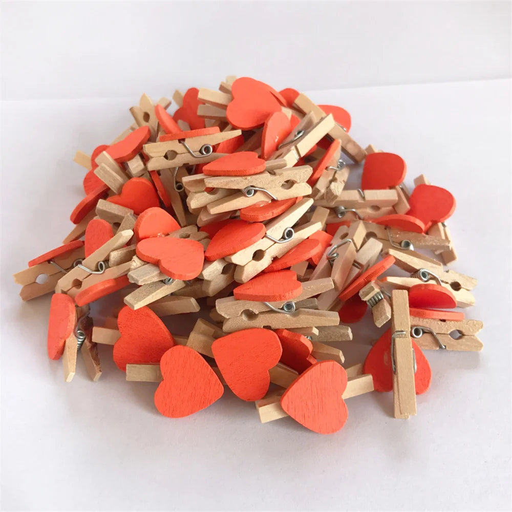 Obbty New 50Pcs/Set Wooden Clips Love Heart Pegs Clothespin DIY Cute Wedding Decoration Craft Pegs Clothespin