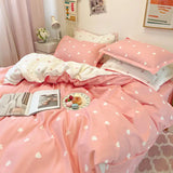 Obbty Pink Bedding Sets Duvet Cover Set Polka Dot Pattern Bed Linens Quilt cover Pillowcase Home Textile Cute Bed Sheets