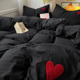 Obbty Cool Black Duvet Cover Set Ins Nordic Embroidery Heart Bed Sheet Set Of Four Pieces Home Luxury Bedding Set For Girls