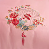 Obbty Pink Red Luxury Chinese Wedding Embroidery 4Pcs Bedding Set 800TC Egyptian Cotton Zippered Duvet Cover Set Bed Sheet Pillowcases