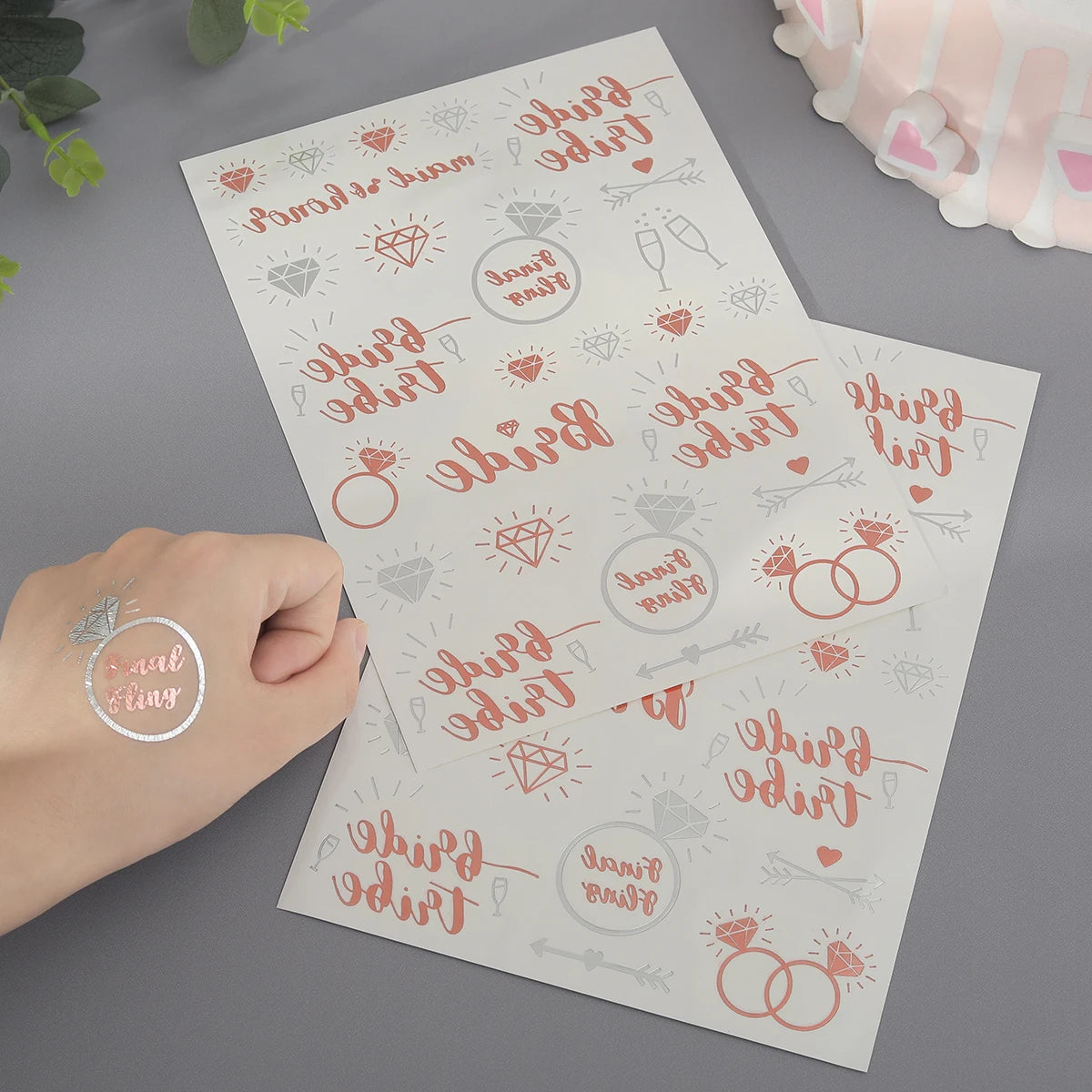 Obbty 2pcs Bride Wedding Bachelor Party Tattoo Sticker Team Bride to Be Hot Stamping Sticker