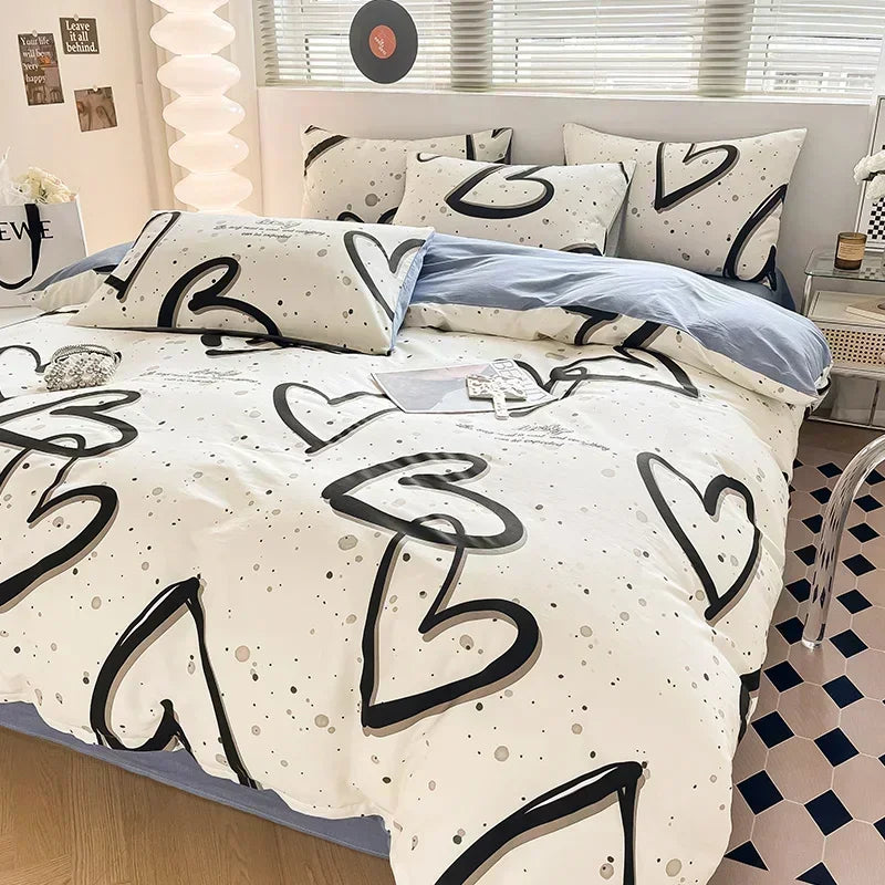 Obbty High-quality Home Pure Cotton Bedding Set 100% Cotton Skin-friendly Queen Duvet Cover Set with Sheets Comforter Cover Pillowcase