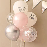 Obbty 36PCS Pink and Silver Simple Birthday Balloon Party Decorative Set