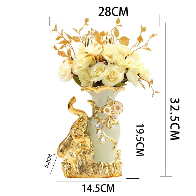 Obbty European style Ceramic Gold Vase Arrangement Dining Table Home Decoration Accessories Creative Golden Swan Vases