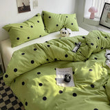 Obbty Green Polka Dots Duvet Cover Pillow Case Bed Sheet AB Side Quilt Cover Stripe Boy Kid Teen Girl Bedding Linens Set King Queen