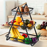 Obbty Countertop Fruit Vegetable Basket Removable Kitchen Organizer Shelf with Wooden Handle Bathroom Cosmetic Stand Storage Holder