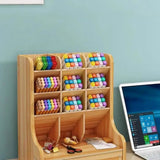 Obbty Wooden Desk Organize Ashionable Multi Grid Pen Holder Multi Functional Desktop Stationery Pen Rack For Office Desk Organizer