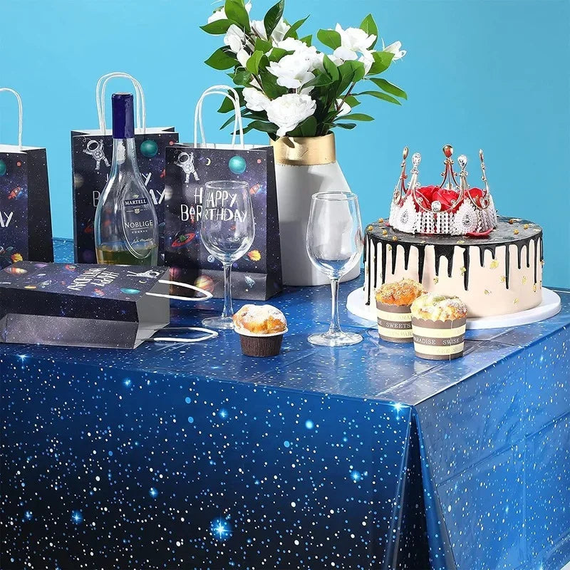 Obbty 137x274cm Disposable Tablecloth PVEA Sky Space Astronaut Birthday Party Rectangle Tablecover Kids Baby Shower Party Decorations