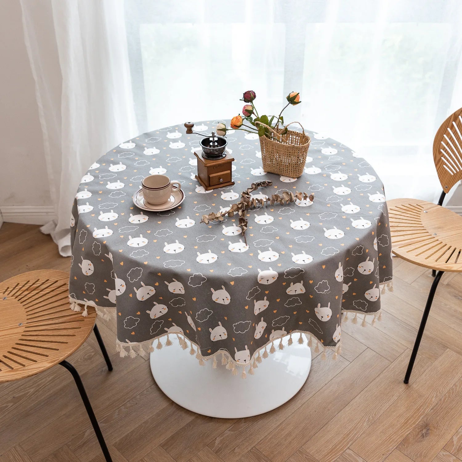 Obbty Japanese Round Tablecloth Cotton and Linen Oil-proof Table Cloth Coffee Table Mat for Birthday Party Wedding Home Decoration