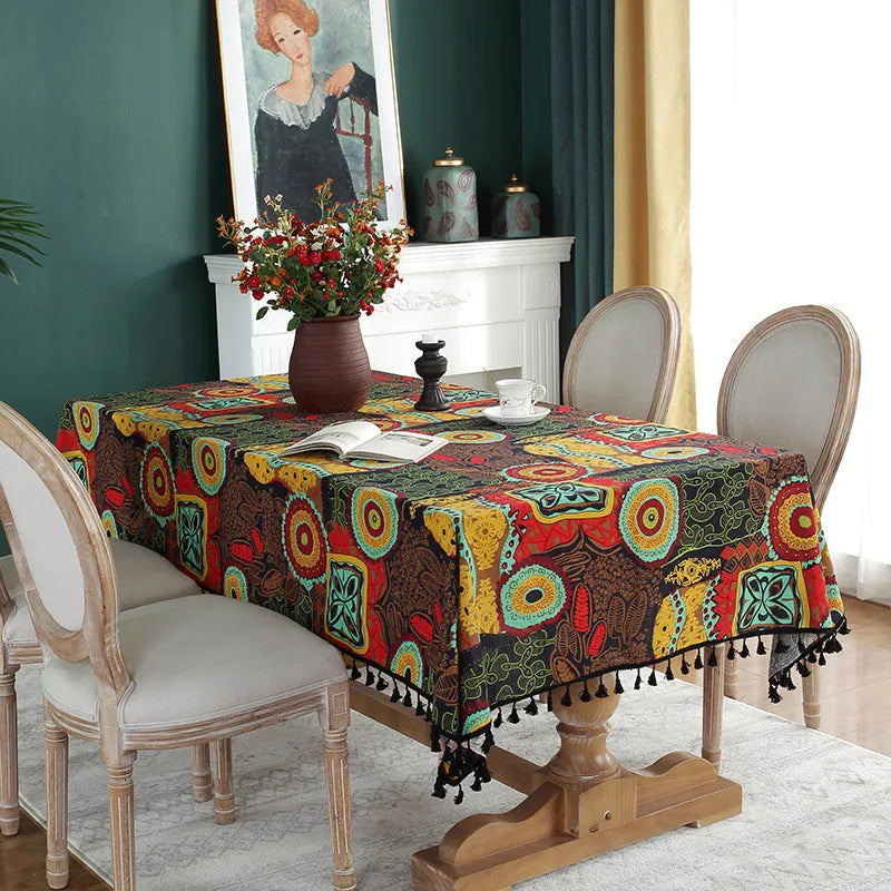 Obbty Ethnic Style Tablecloth Mayan Big Flower Rectangular Tablecloth Coffee Table Cover Birthday Wedding Set Home Table Decoration