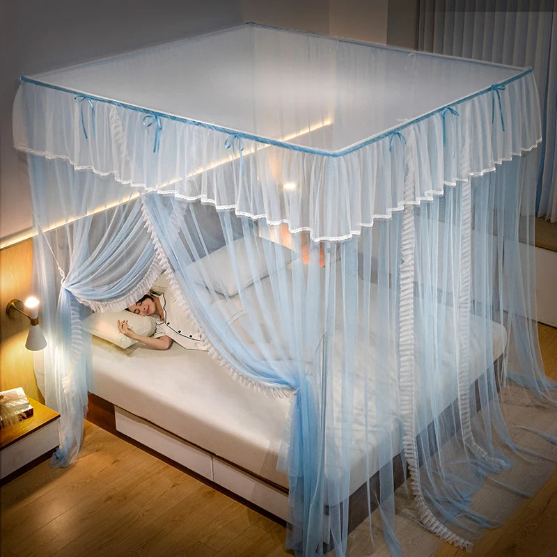 Obbty Floor Mosquito Net Square tent Princess Court Mosquito Net Bed tent canopy lace Pink baby girl bedding decoration