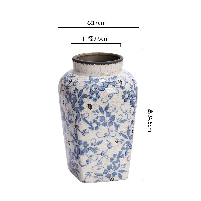 Obbty Blue and White Porcelain Vases Flower Arrangements Living Room Decorations Chinese Style Ceramic Home Decoration Retro Porcelain