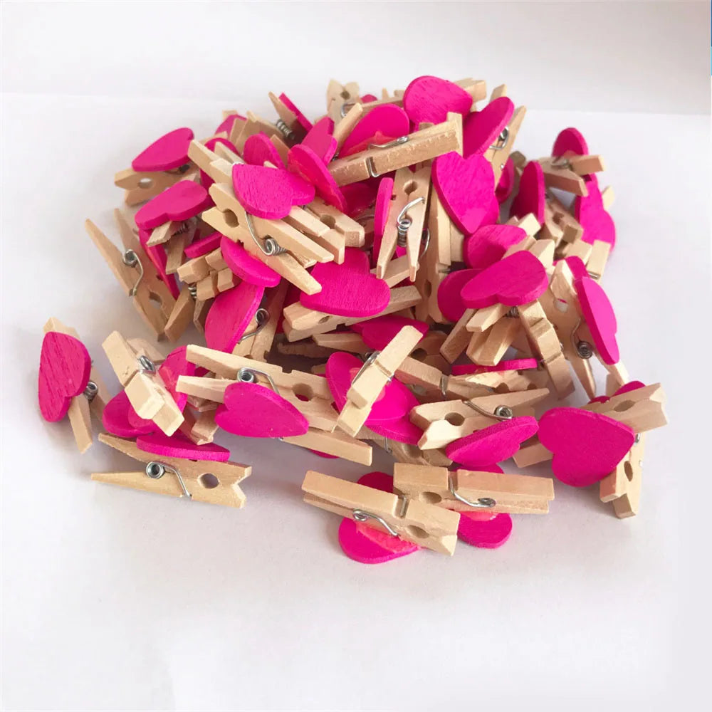 Obbty New 50Pcs/Set Wooden Clips Love Heart Pegs Clothespin DIY Cute Wedding Decoration Craft Pegs Clothespin