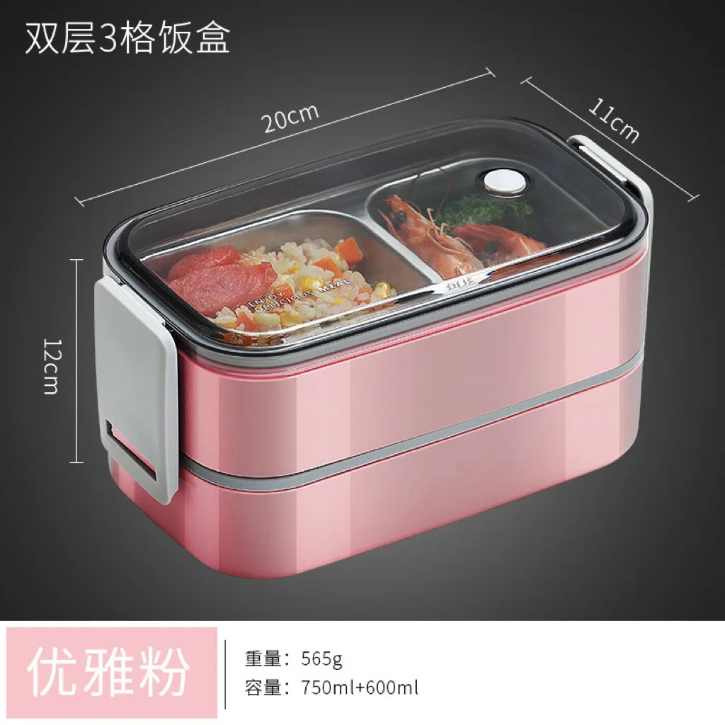 Obbty 304 stainless steel lunch box for Adults Kids School Office 1/2 Layers Microwavable portable Grids bento Food Storage Containers