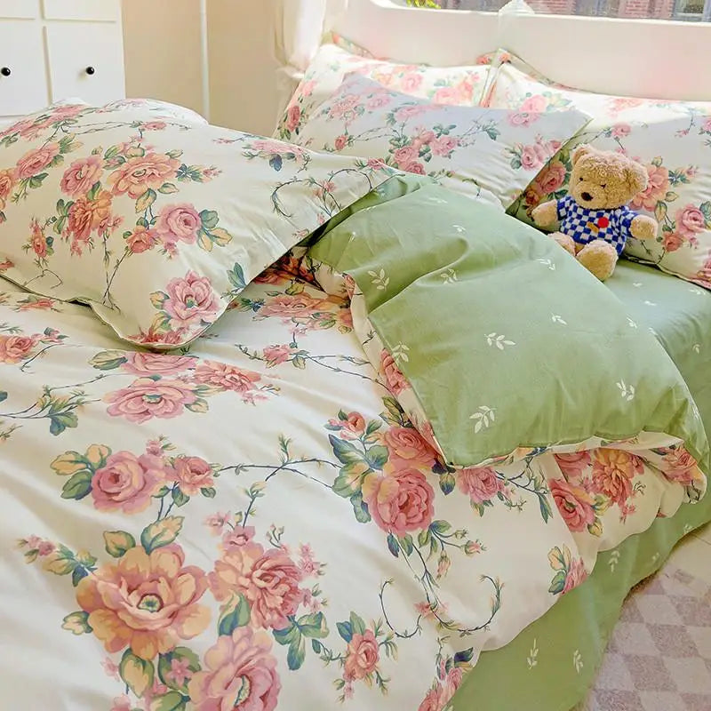 Obbty Comforter Botanical Flowers Garden Ultra Soft & Breathable 100%Nature Cotton Bedding Sets With Flat/Fitted Sheet 2 Pillowcases