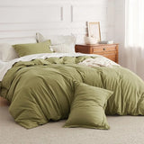 Obbty 100% Washed Cotton Duvet Cover Cream Minimalist Duvet Cover Linen Like - 3 Pieces Plain Simple Cotton Duvet Cover Set