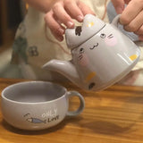 Obbty 400ml Fat Cat Ceramic Mother and Child Pot Coffee Teapot Set Tea Pot Japanese Cartoon Tea Maker 1 Pot 1 Cup