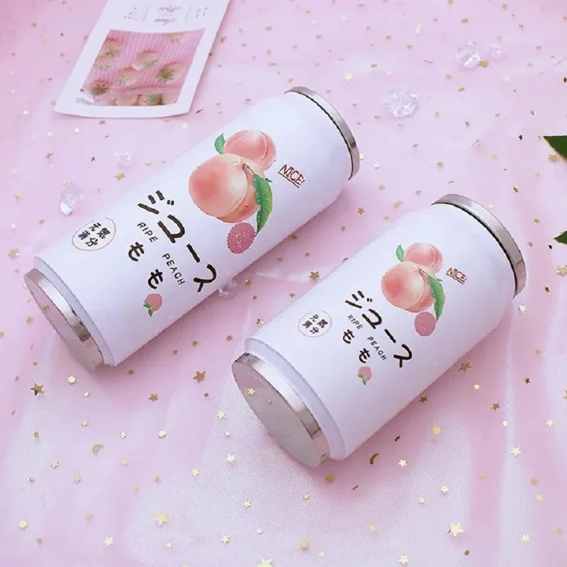 Obbty Creative Stainless Steel Japan Juice Candy Color Drink Cans Thermos Portable Unisex Students Personality Trendy Straw Cup