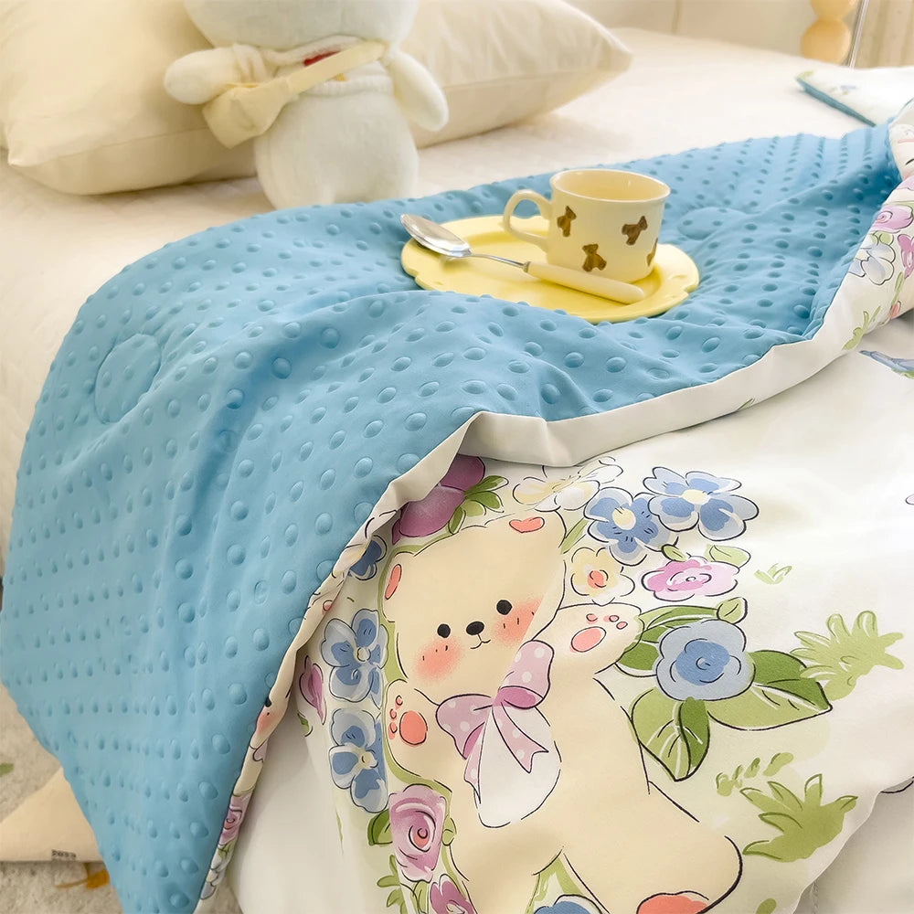 Obbty Antibacterial Bean Velvet Summer Quilt Cool Blanket Air Conditioning Quilt Thin Comforter Single Bed Sofa Cover