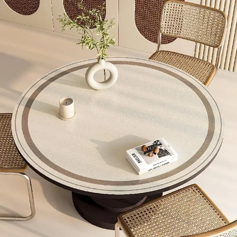 Obbty Round PVC Tablecloth Leather Waterproof Oil-proof Dining Table Mat Japanese Minimalist Style Home Decoration Tablecloths